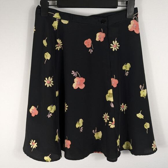 David Dean Women’s Skirt 8 Black Floral A-Line Vintage USA Made Polyester 90s - Picture 2 of 4